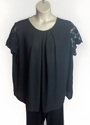 Emery Rose Black Short Sleeve Plus Size 4XL Blouse Floral Lace Sleeve Date Night