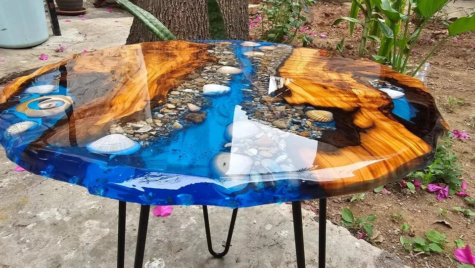 18" Epoxy Resin Table Top, Handmade Wood & Resin Home Decor Accent - Image 3 of 4