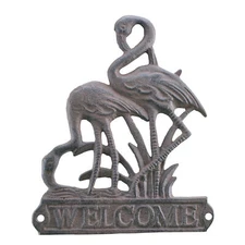Flamingo Welcome Plaque Brown Cast Iron Beach Themed Sign