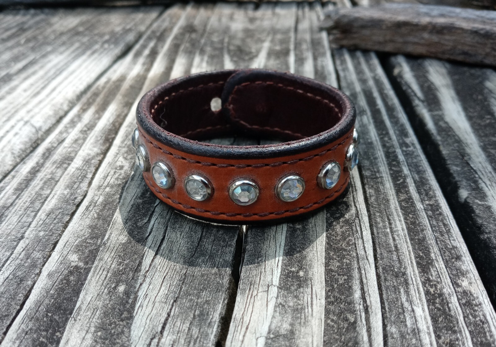 Bracelet Adjustable Size Rustic Brown Wrap Clear … - image 3