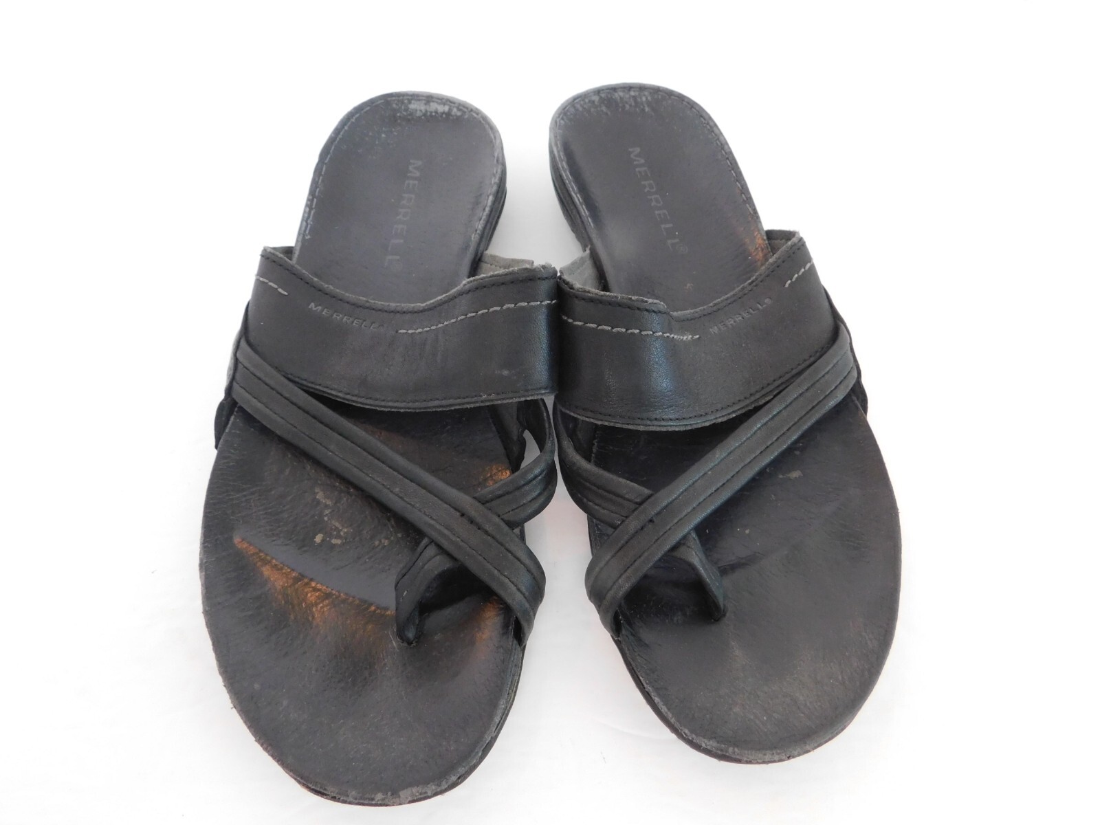 Sandali da donna neri Merrell taglia 7 pelle slip on casual