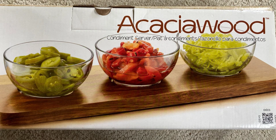 NIB Libbey 4 Piece Acacia Wood Condiment Set, Clear - Image 4 of 4