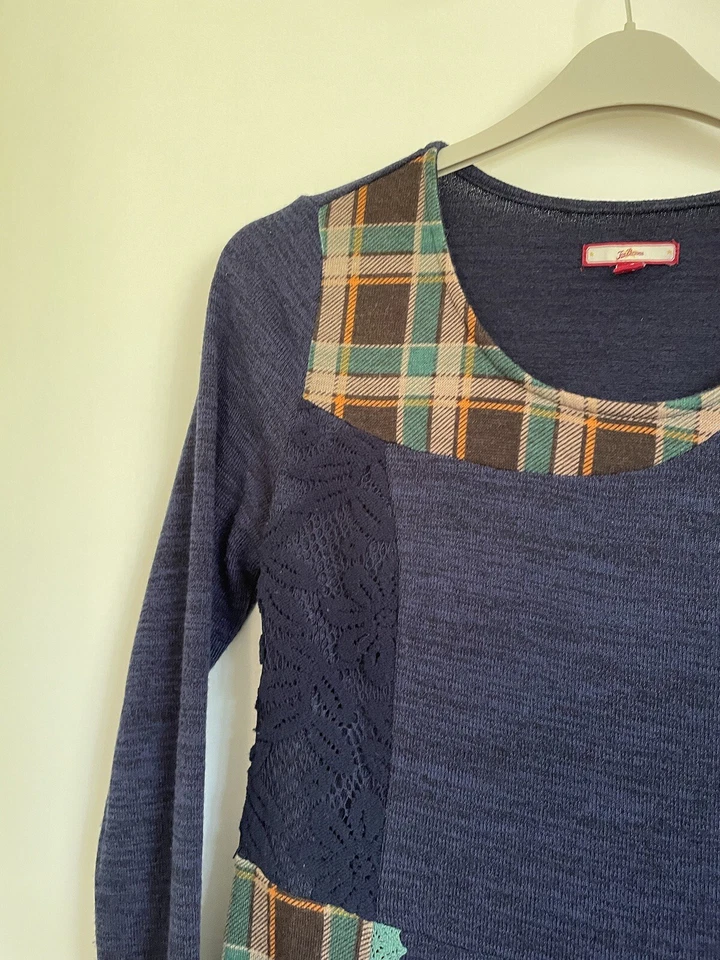 Joe Browns Size 10 Blue And Check Pattern Dress/ Lace Detail - Image 4 of 4