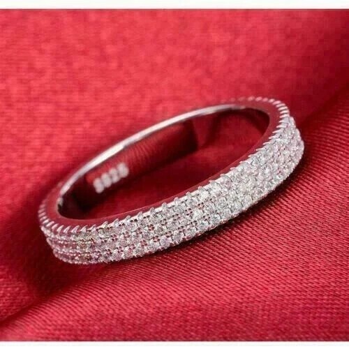 Eternity Wedding Band Ring 2Ct Round Cut Simulated Diamond 14k White Gold Plated