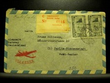 Luftpostumschlag Uruguay-Berlin ca1950 Wachs Siegel 2 Marken Rundstempel