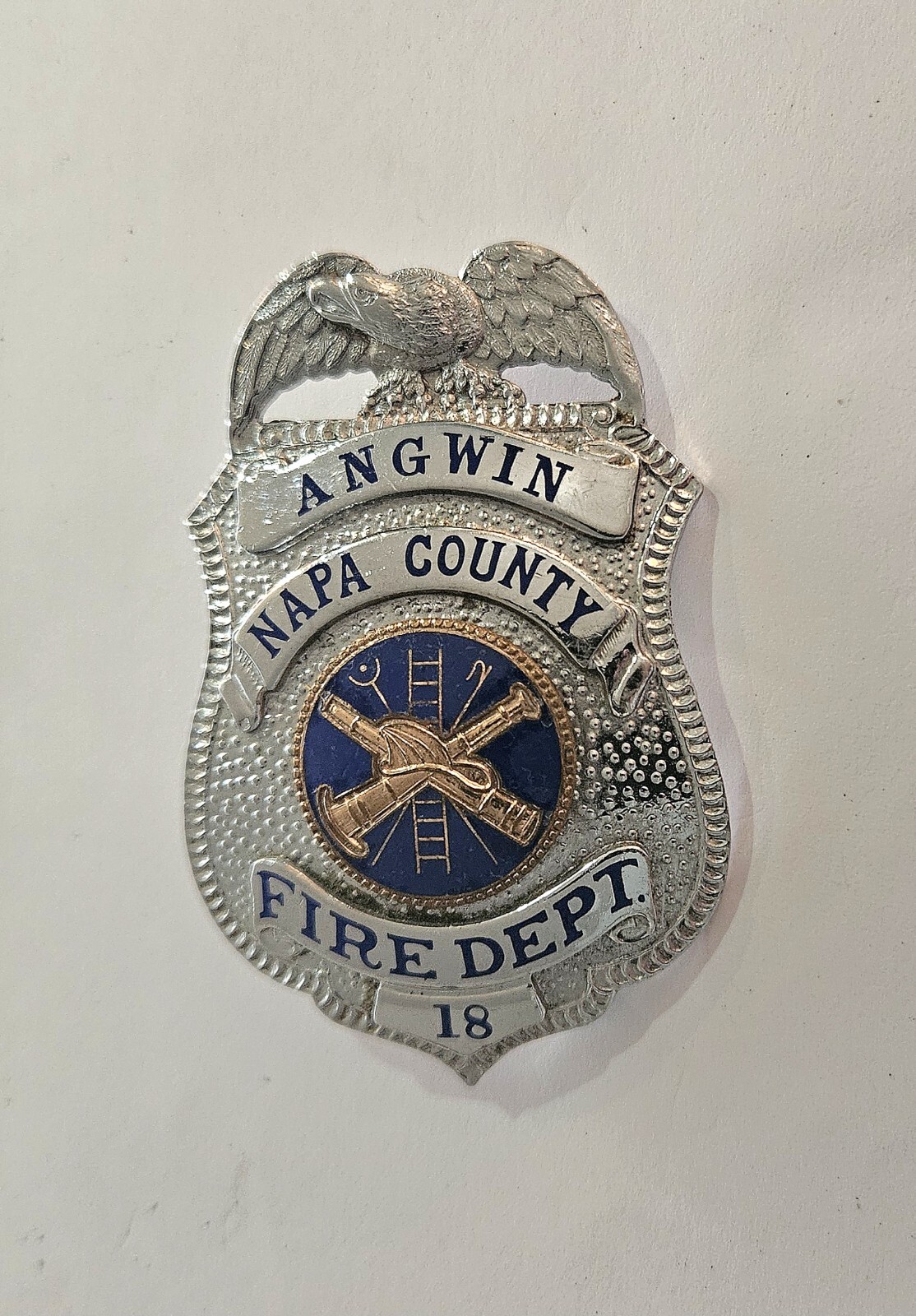 Vintage, Hallmarked, Numbered Napa County, CA Fire Dept. ANGWIN Fireman