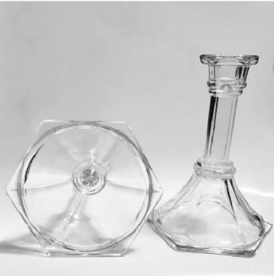 Glass Home Interior Candle stick holder Set of 2- 6 Sided/Hexagon base