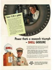 1941 Shell Gasoline research scientist tire globe top gas pump Vintage Print Ad