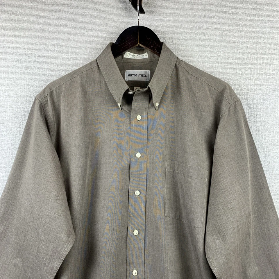 Camisa de vestir MEETING STREET con botones para hombre 17-32/33 marrón resistente a las arrugas LS Foto 2 de 4