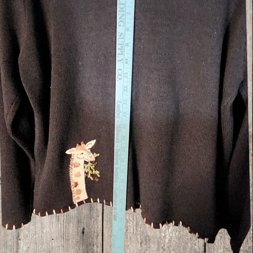 Vintage ARRIVISTE Safari Giraffe Cardigan Sweater Beads & Sequins Size Large - Picture 4 of 5