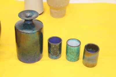 BKW Böttger Studio Keramik Vase mid century Blau Grün Becher Schnaps ect