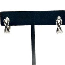 925 FAS Thai Sterling Silver Crossover Ribbon Hoop Earrings Simple Everyday