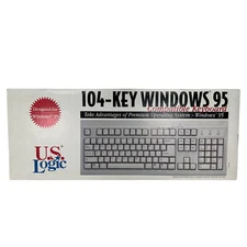 Vintage US Logic 104 Key Windows 95 Compatible Keyboard PS/2 w AT Adapter Tandy