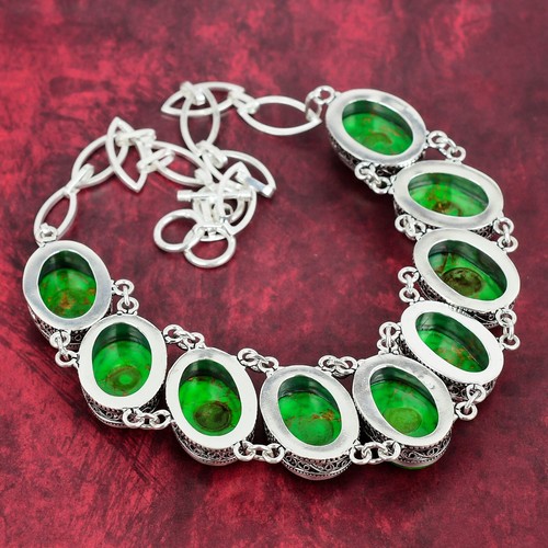 Green Copper Turquoise Gemstone Handmade 925 Sterling Silver Jewelry Necklace - Picture 6 of 6