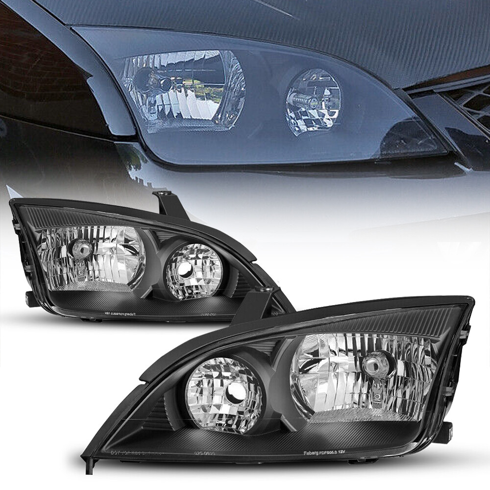 Fit 2005-2007 Ford Focus Clear Lens Black Headlights HeadLamps Assembly Pair S