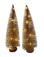 Beleuchteter Deko Tannenbaum 2er Set gold 30c...