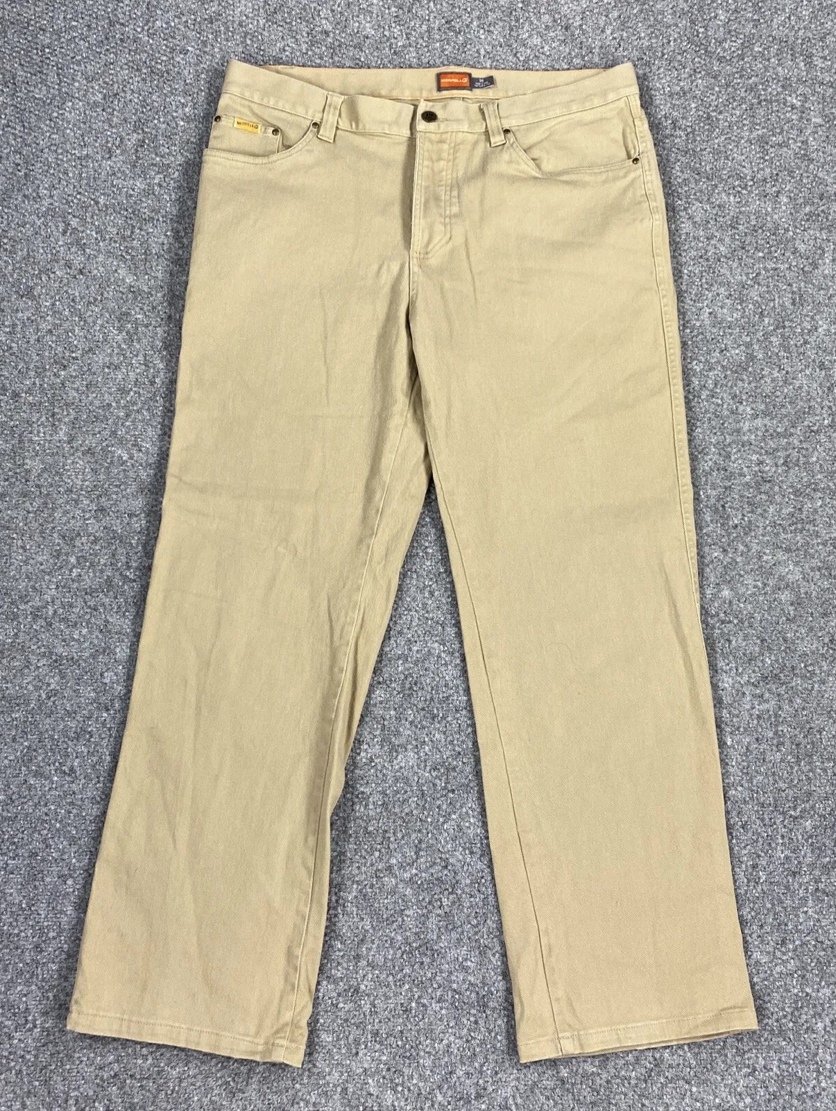 Jeans uomo Merrell bottoni mosca gamba dritta beige taglia 36 x 30