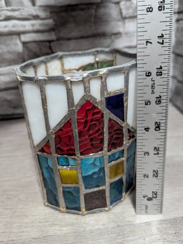 6.5x4.5" Vitral Casa Escénico Redondo Huracán Pilar Candelabro Linterna Foto 2 de 4