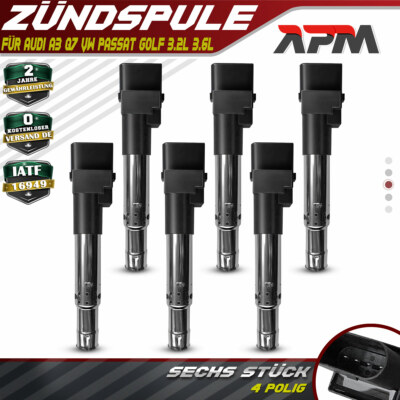 6x Zündspule für Audi A3 8P Tt 8J 8N VW Eos Golf 4 1J Passat 3C Touareg Phaeton