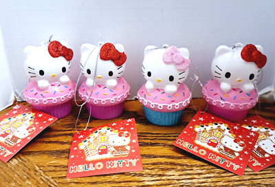 Hello Kitty Cupcake  Ornaments NWT Set of 4