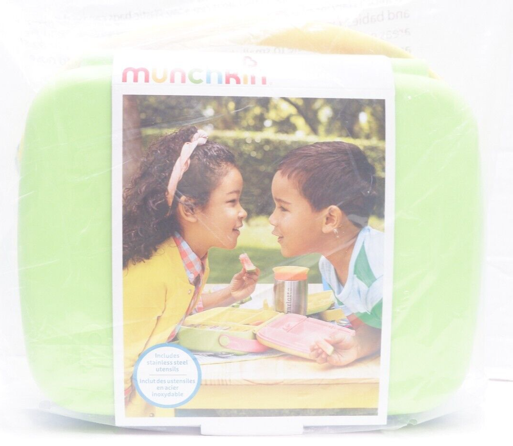 Kids Bento Lunch Box with Utensils in Solid Green