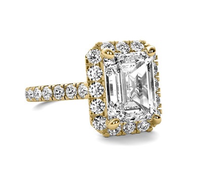 Halo 2.12Ct G VVV2 Emerald Cut Lab Grown Diamond Engagement Ring