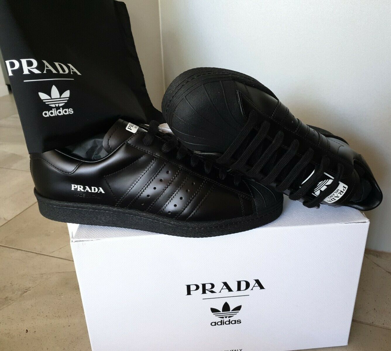 Prada X Adidas Made in Italy Superstar black 80s white 9.5 Ultra Boost 9