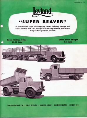 Leyland Motors LTD Super Beaver Truck 1956 Brochure Prospekt