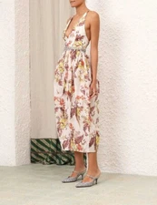 Zimmermann Matchmaker Tulip Linen Silk Blend Floral Midi Dress Size 1