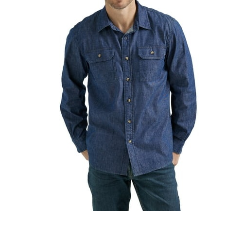 M Wrangler Men's Long Sleeve Epic Soft Woven Shirt Blue Men's Size MEDIUM NWT - Picture 2 of 6