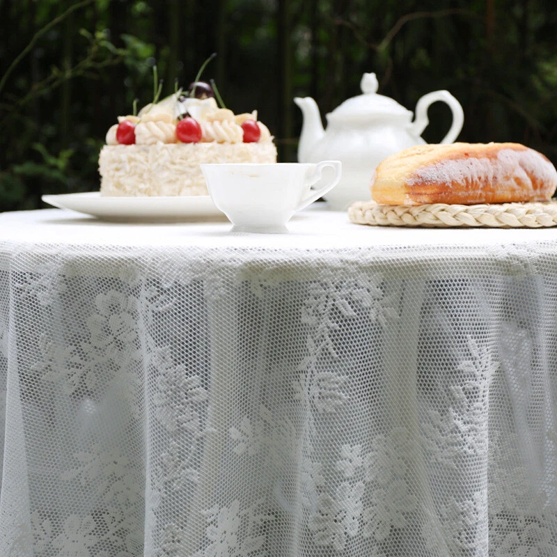Rectangular White Lace Tablecloth Embroidery Table Cloth Cover Dining Room Decor - Image 3 of 4
