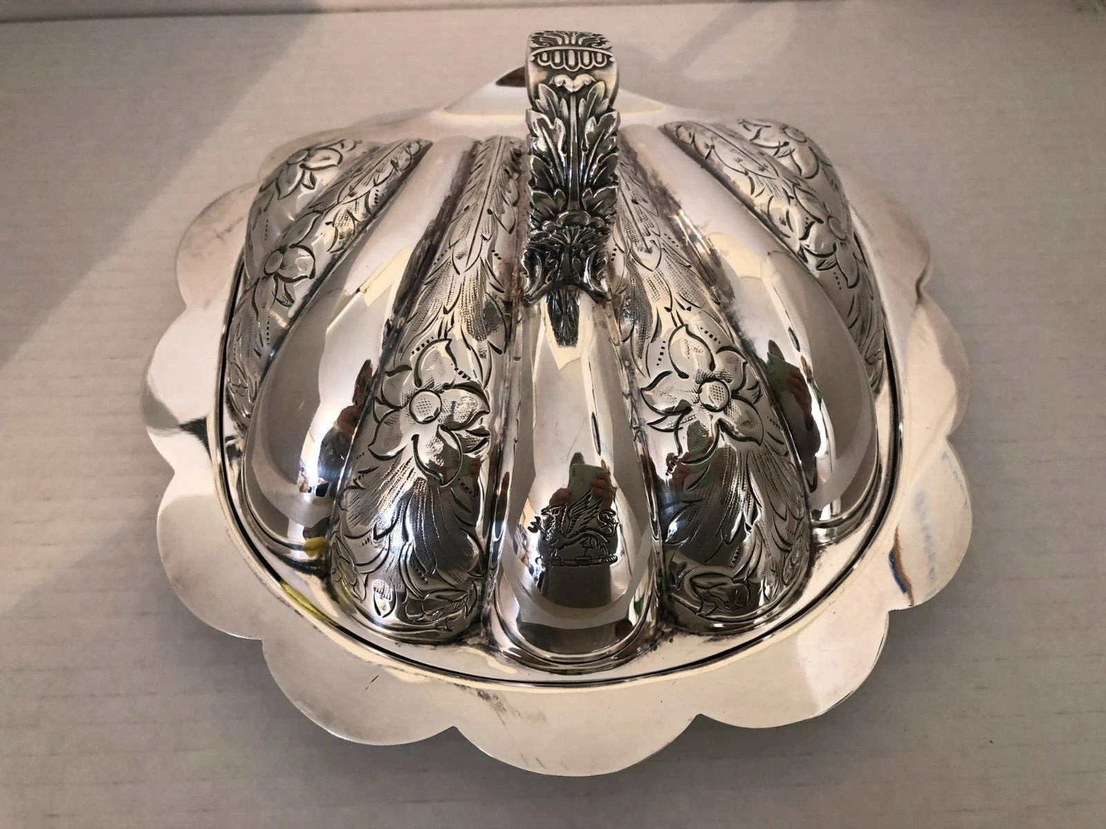 Antique Edwardian English Silver Plated Shell Cheese Butter Dish by Barker Bros