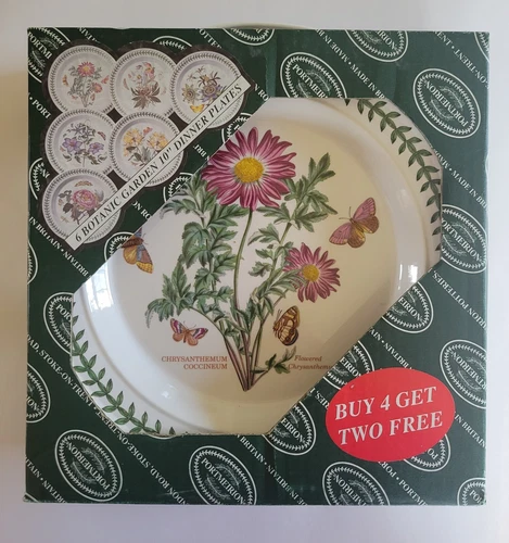 Set of 6 Portmeirion Botanic Garden Dinner Plates 1972 Trophy Stamp Rimmed 10.5"