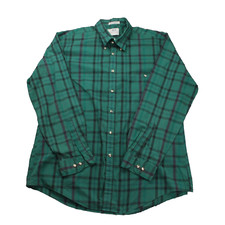 Van Heusen 417 Vintage Green Plaid Dress Shirt Single Needle Tailoring Large