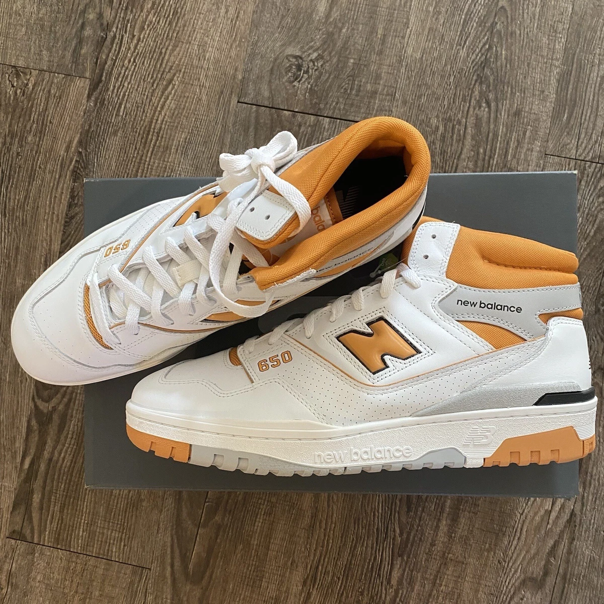 New Balance 650 CASUAL SHOES Men Size 13 White Orange Gray High Top Sneakers