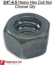 3/4"-4.5 Heavy Hex Coil Nuts Plain (Choose Package Qty) Coil Thread
