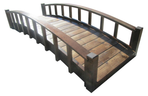 8' Japanese Wood Garden Bridge with Arched Railings, Made in USA, New - Picture 1 of 4
