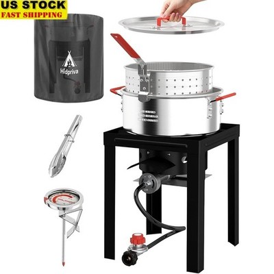 Outdoor Propane Deep Fryer Set W/ Thermometer Tongs Fish Fry Pot 5 500BTU New