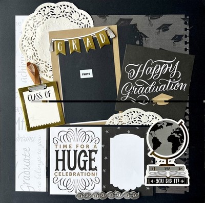 Premade Graduation Scrapbook Pages 12x12 Layout 3D embellishment  Globe Banner
