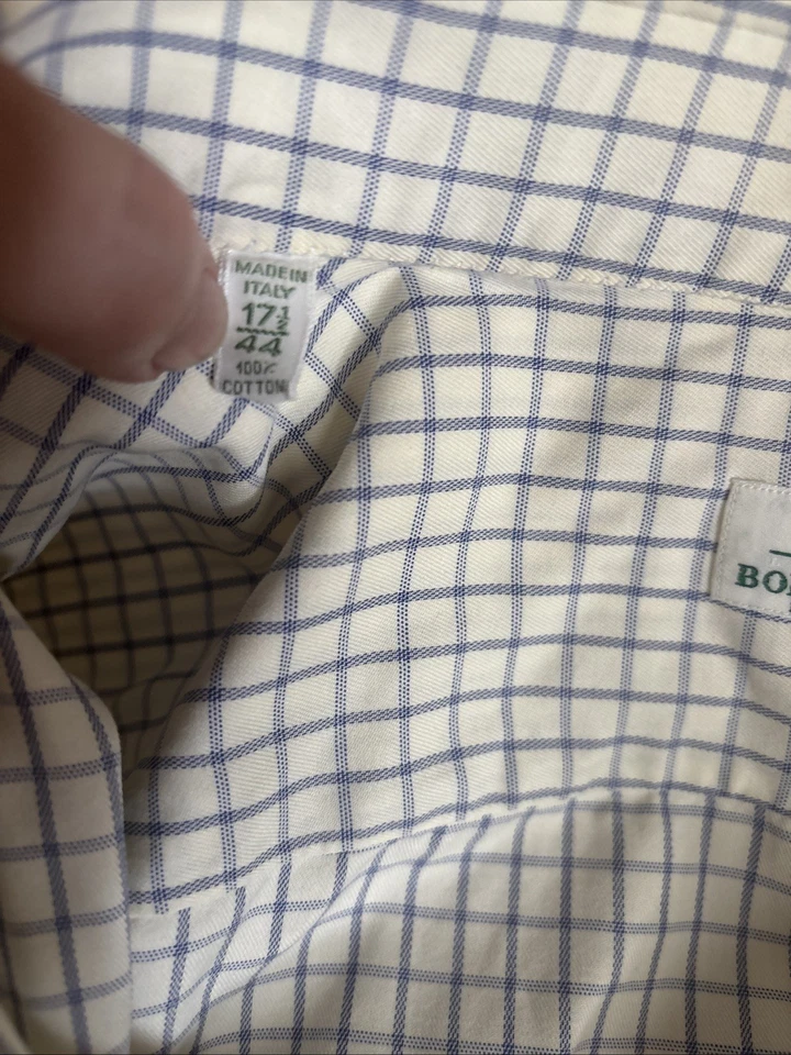 Camisa de vestir Borrelli Napoli para hombre 17 1/2 44 algodón a cuadros manga larga con botones Foto 3 de 4
