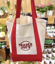 NEW Limited Edition Trader Joe’s Christmas Mini Canvas Tote Bag Travel Pockets