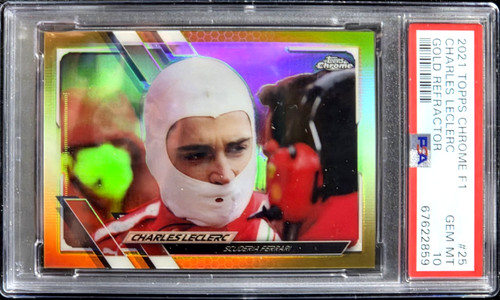 2021 TOPPS CHROME F1 #25 CHARLES LECLERC /50 TRUE GOLD REFRACTOR PSA 10 GEM SP