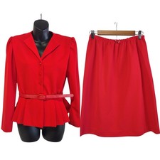 Vintage LESLIE FAY Red Two Piece Blazer Skirt Set Size 10