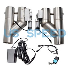 Pair 3inch 76mm Electric Exhaust Downpipe Y-pipe Dual Valve W Remote Switch