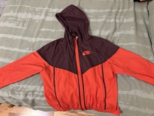 Nike Hooded Windbreaker Jacket Red Maroon Nylon Full-Zip Lightweight