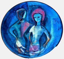 9" Polia Pillin California Studio Art Pottery Vessel Bowl Vtg Woman Design Mcm