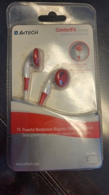 New A4Tech iComfortFit Stereo Earphone, Red, 3.5mm Plug, Light Weight, Soft