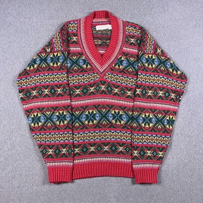VTG Crossings Sweater Mens XL Striped Geometric Fair Isle Knit Cotton USA
