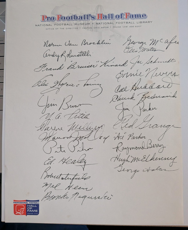 25 FootBall HOFer Signed Letterhead, Nagurski, Halas, Brown,Kinard,Tittle,Nevers