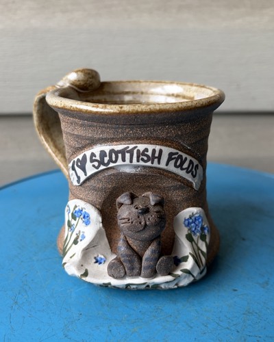 I Love Scottish Folds Dog Pet Hand Thrown Rustic Art Pottery Mug 4"